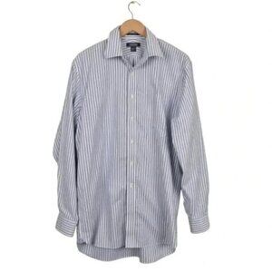 Land's End Dress Shirt Supima No  Iron Oxford Button Down Pinstripe Size 16-36